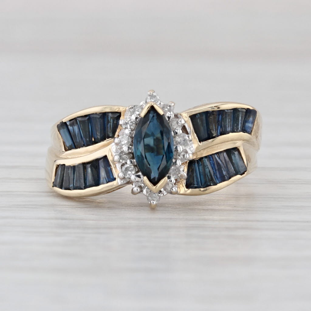 1.07ctw Marquise Blue Sapphire Diamond Halo Ring 10k Yellow Gold Size 7.25