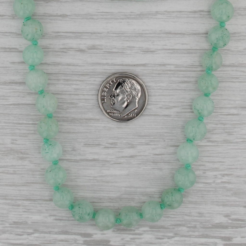Green Aventurine Quartz Bead Necklace 32" Long Single Strand 8.3mm