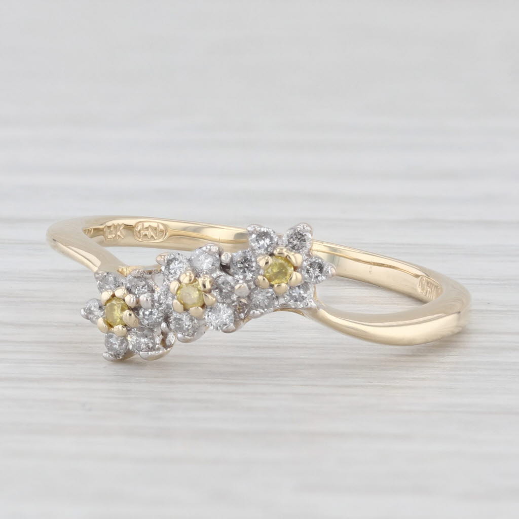 Light Gray 0.22ctw White Yellow Diamond Flowers Ring 14k Yellow Gold Size 8