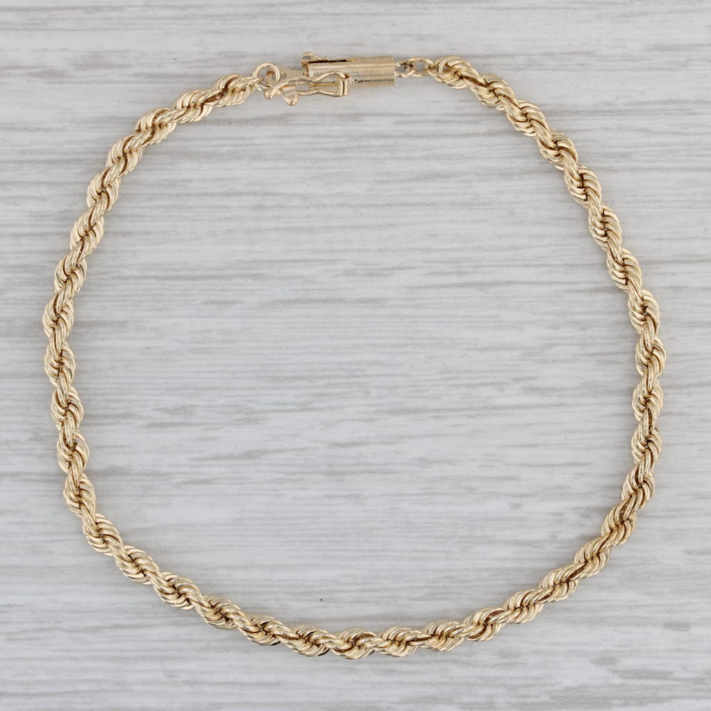 Gray Rope Chain Bracelet 14k Yellow Gold 7" 3.1mm