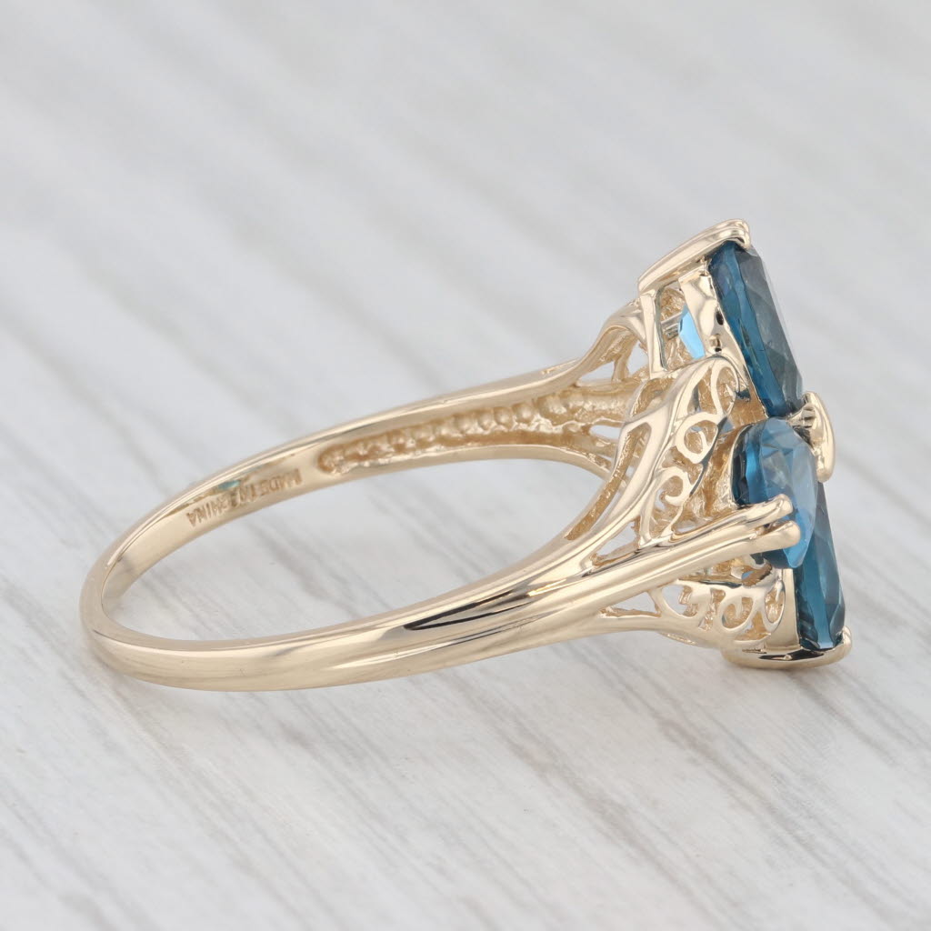 Light Gray 3.20ctw London Blue Topaz Flower Ring 14k Yellow Gold Size 10.25