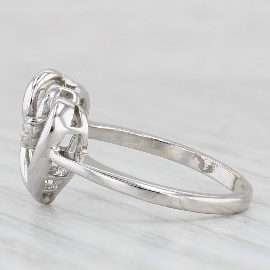 Light Gray Two Diamonds Inside Open Heart Ring 14k White Gold Size 4.5