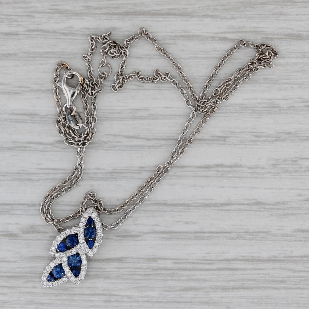 Gray 0.82ctw Sapphire Diamond Flower Pendant Necklace 14k White Gold 16" 18" FANA