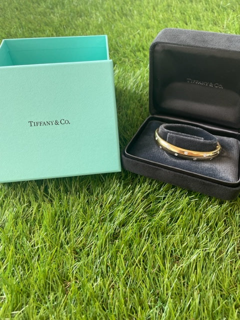 Olive Drab Tiffany & Co Etoile 0.45ctw Diamond Bangle Bracelet 18k Gold Platinum 5.5" Box