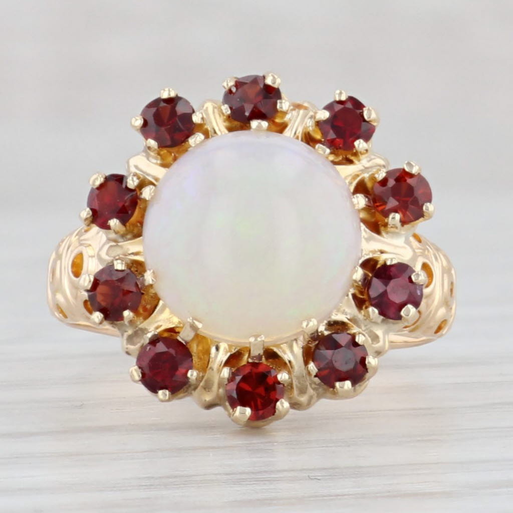 Light Gray 0.80ctw Garnet Halo Opal Ring 10k Yellow Gold Size 6