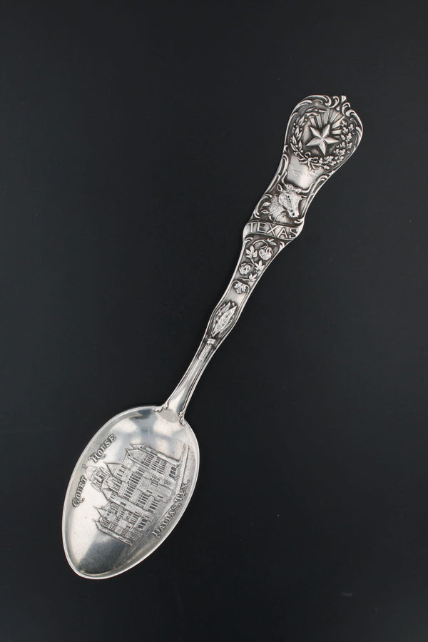 Dark Slate Gray Vintage Texas Souvenir Spoon Sterling Silver Dallas Court House Mechanics