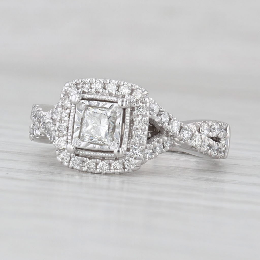 0.68ctw Princess Diamond Halo Engagement Ring 14k White Gold Size 5.5