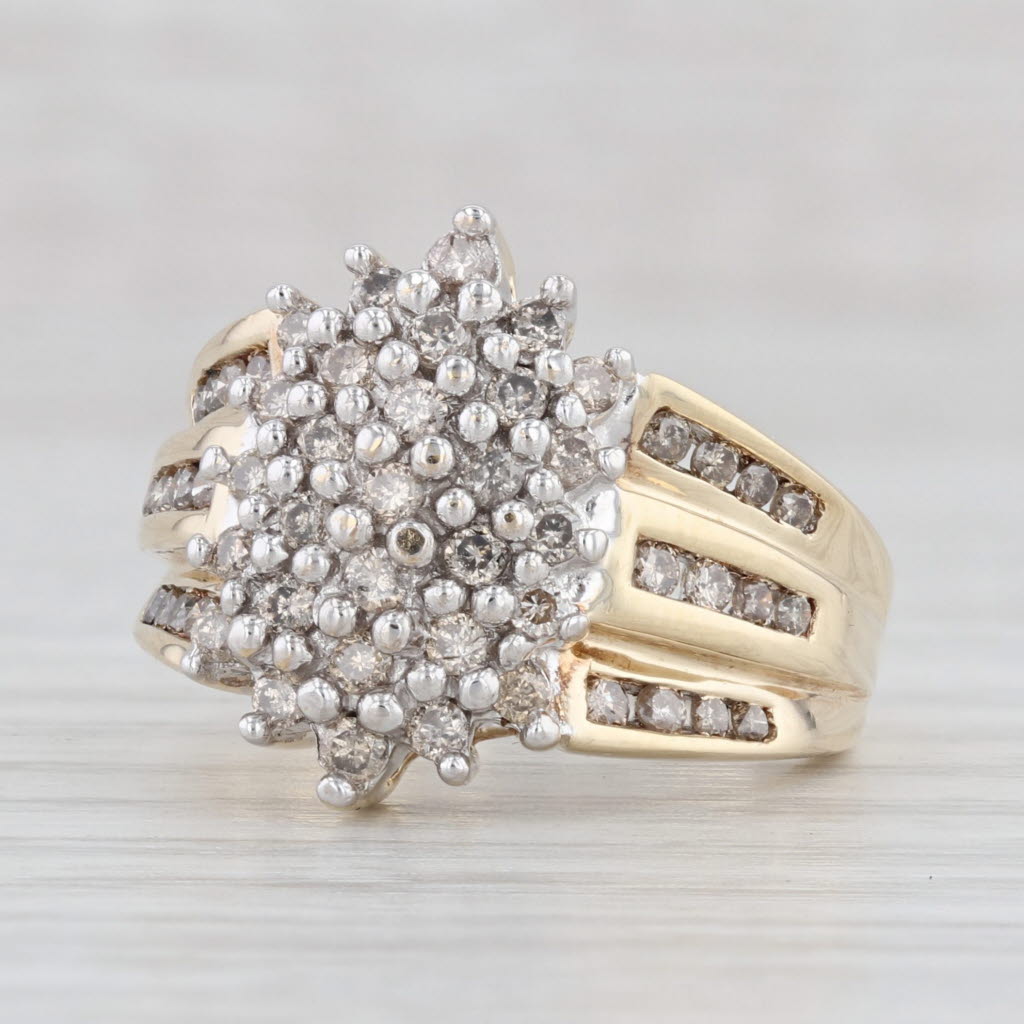 Light Gray 0.74ctw Diamond Cluster Ring 10k Yellow Gold Size 7 Cocktail