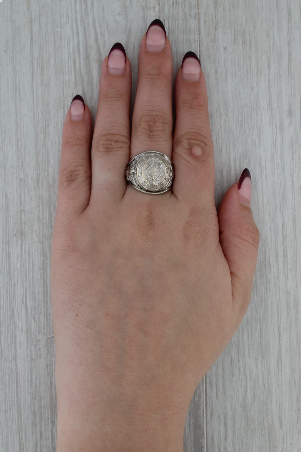 USMC 1st Marine Division Korea 1950 Ring 10k White Gold Size 9.75 Korean War