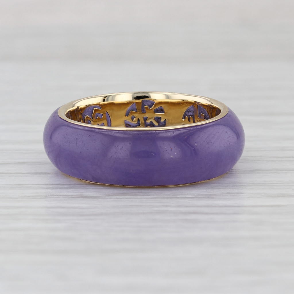 Purple Jadeite Jade Ring 14k Gold Size 9.25 Band Stackable Chinese Characters