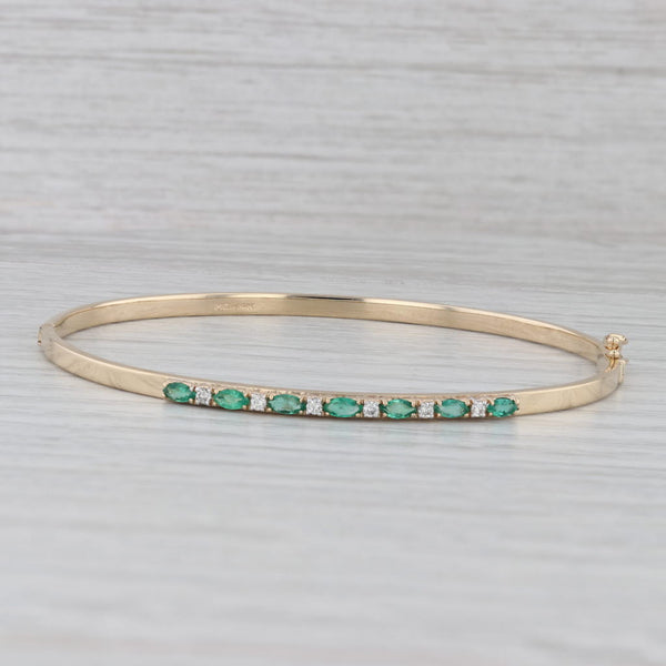 Gray 0.55ctw Emerald Diamond Bangle Bracelet 14k Yellow Gold 6.75"