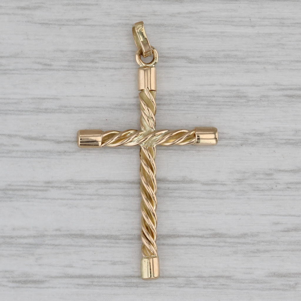 Gray Twist Cross Pendant 14k Yellow Gold Religious Jewelry