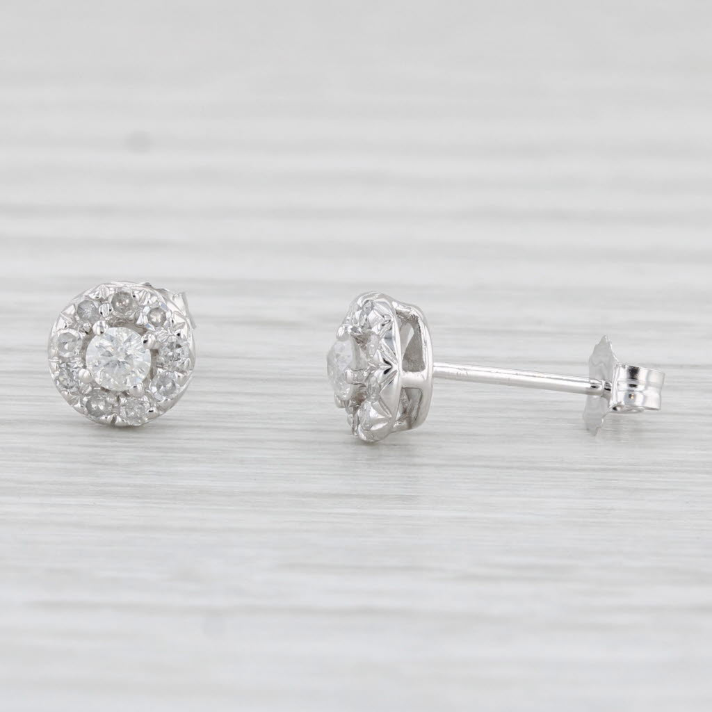 Light Gray 0.30ctw Diamond Halo Stud Earrings 10k White Gold