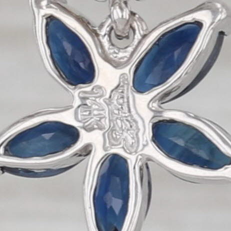 2ctw Blue Sapphire Diamond Flower Dangle Earrings 14k White Gold Drops