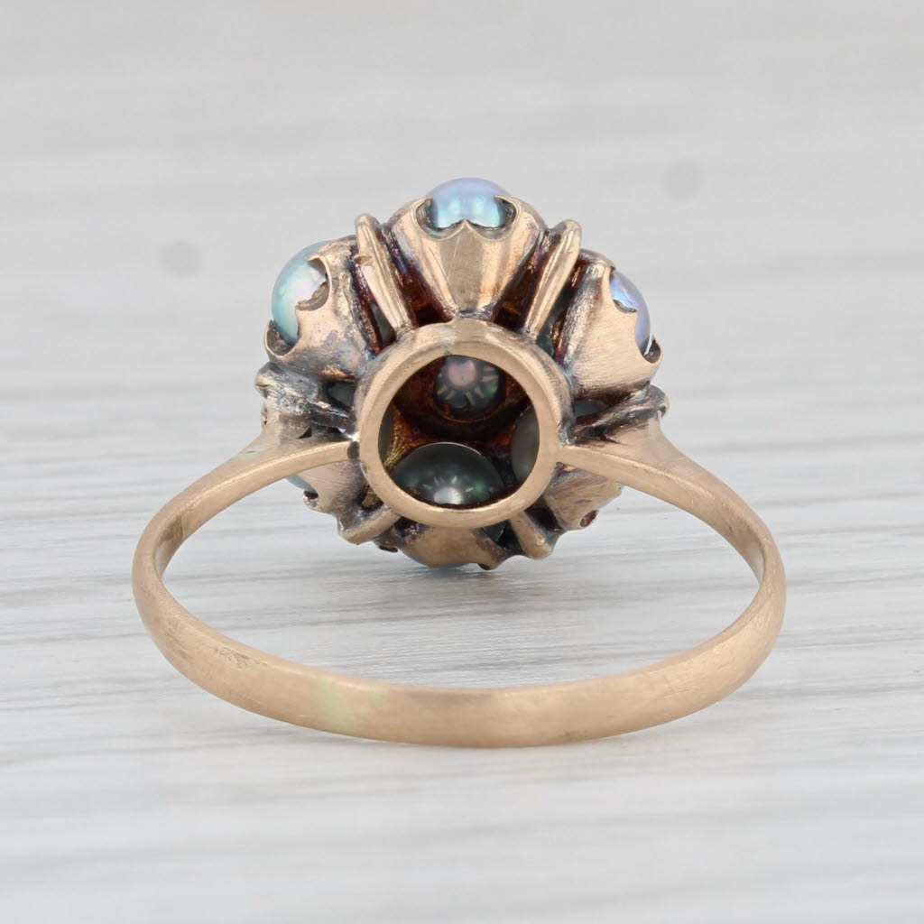 Light Gray Gray Cultured Pearl Cluster Ring 14k Yellow Gold Size 5.75 Vintage
