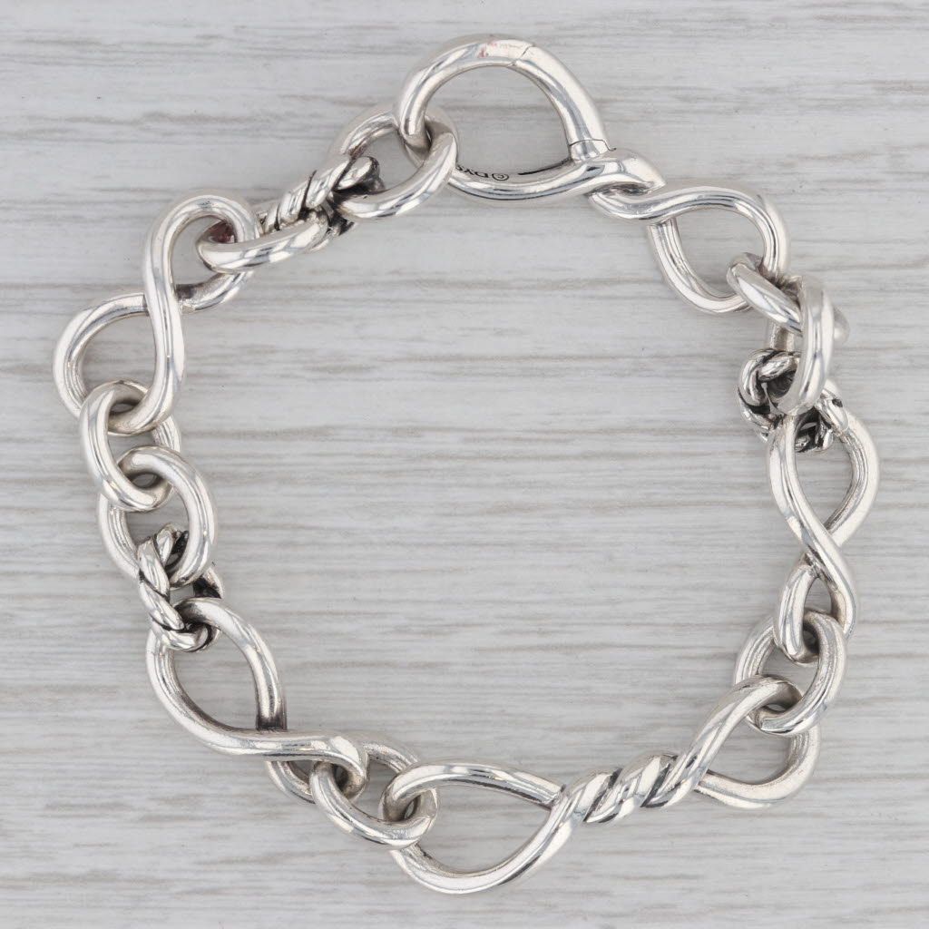 Gray David Yurman Figaro Chain Bracelet Sterling Silver 6.5" 10.7mm