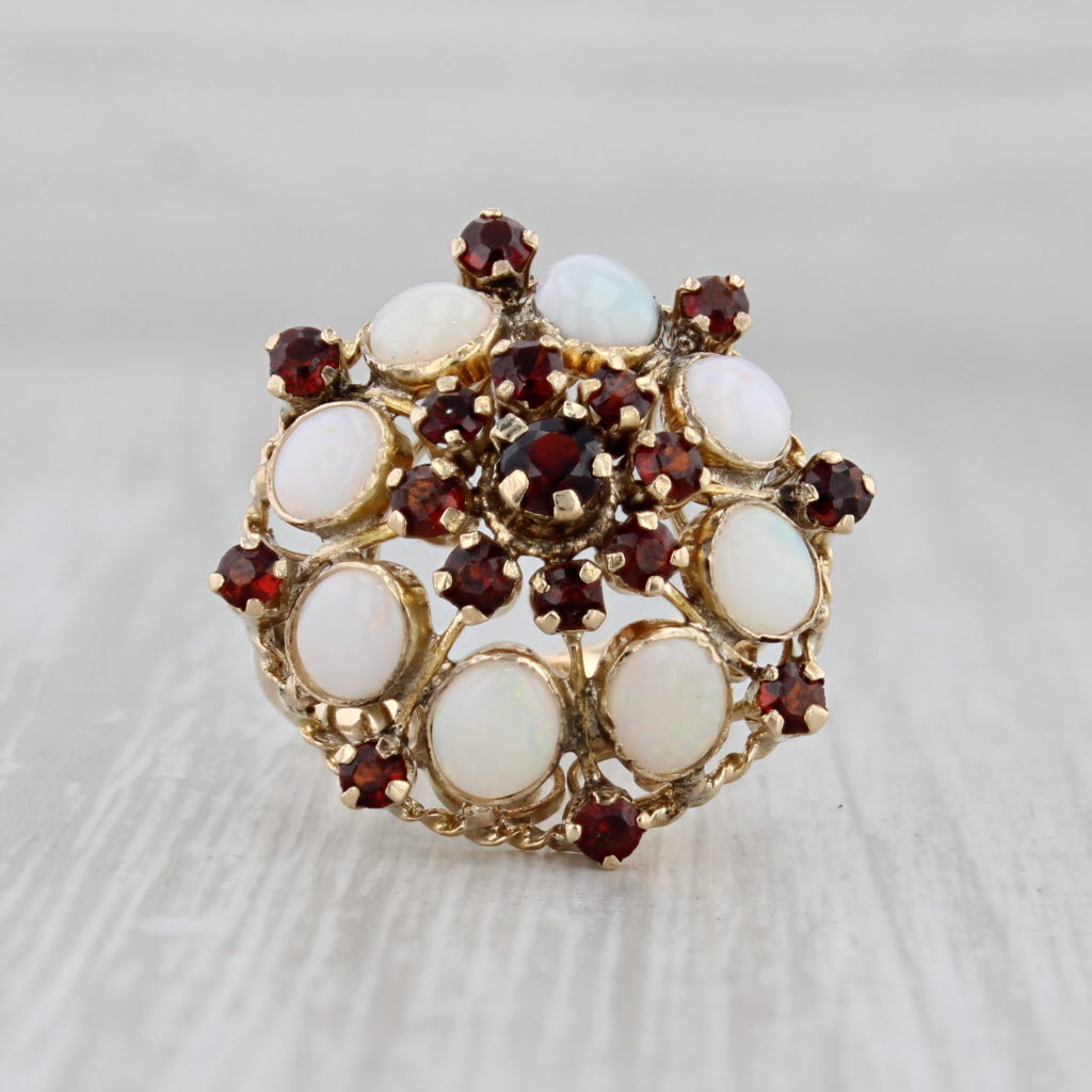 Gray Opal Garnet Cocktail Ring 14k Yellow Gold Size 8