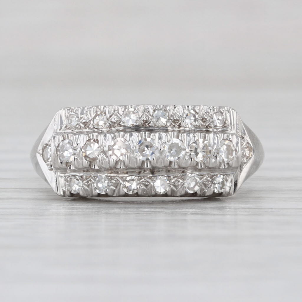 Vintage 0.31ctw Diamond 3-Row Ring 14k White Gold Size 8