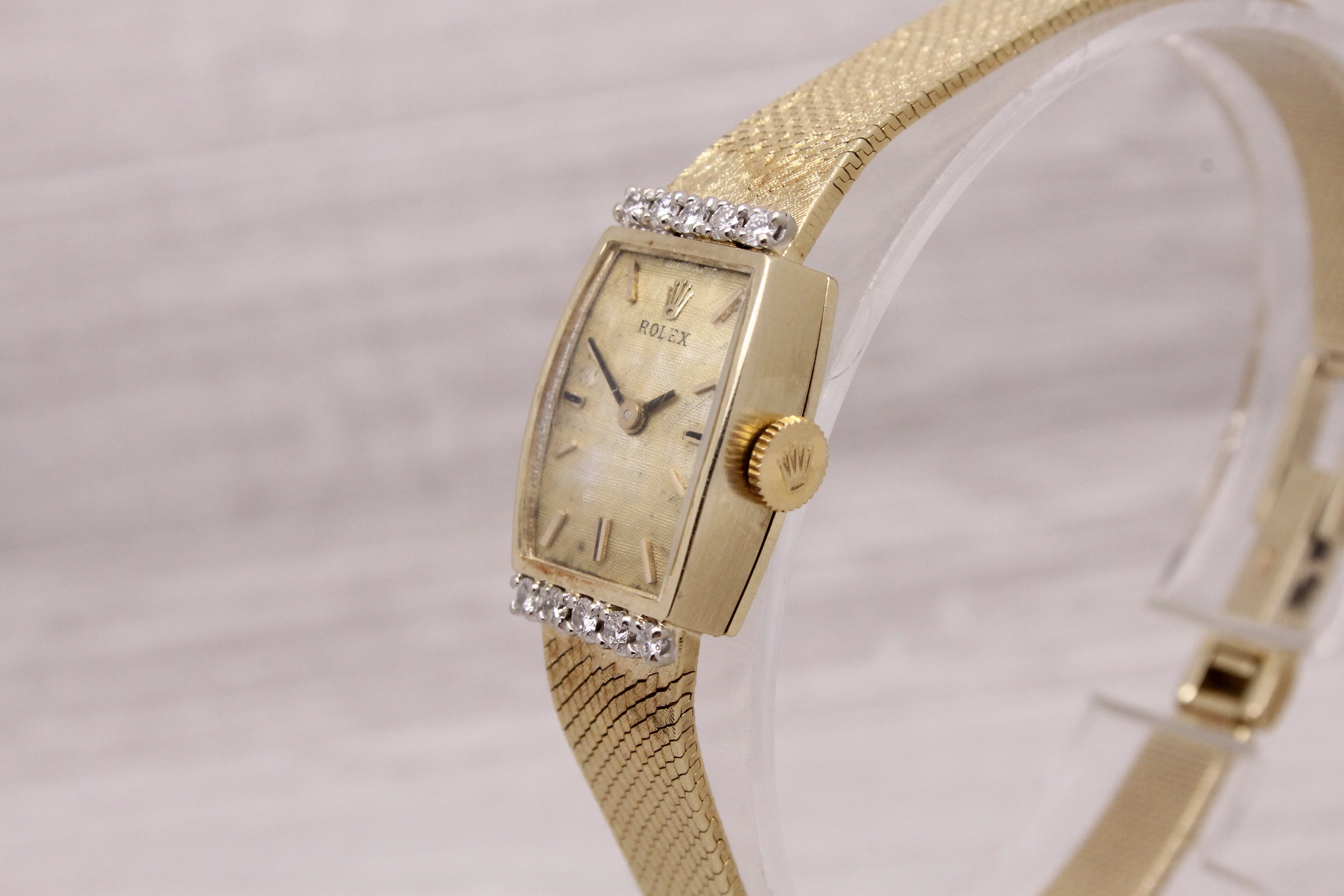 Gray Vintage 1960's Rolex 8420 Ladies 14k Solid Gold Diamond Cocktail Watch Serviced