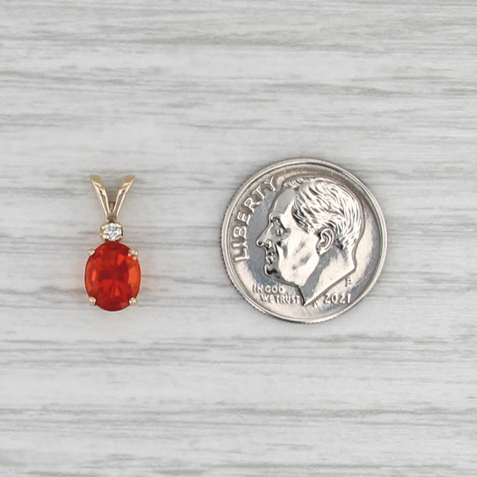 0.92ctw Fire Opal Diamond Pendant 14k Yellow Gold Small Drop