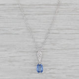 0.40ct Blue Sapphire Diamond Pendant Necklace 14k White Gold 18" Singapore Chain