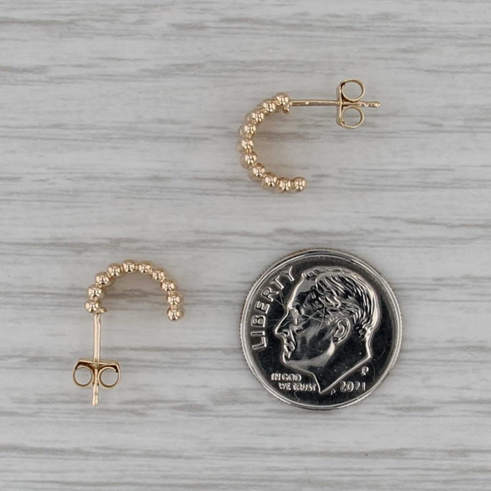 Bead Mesh Half Hoop Earrings 14k Yellow Gold Studs