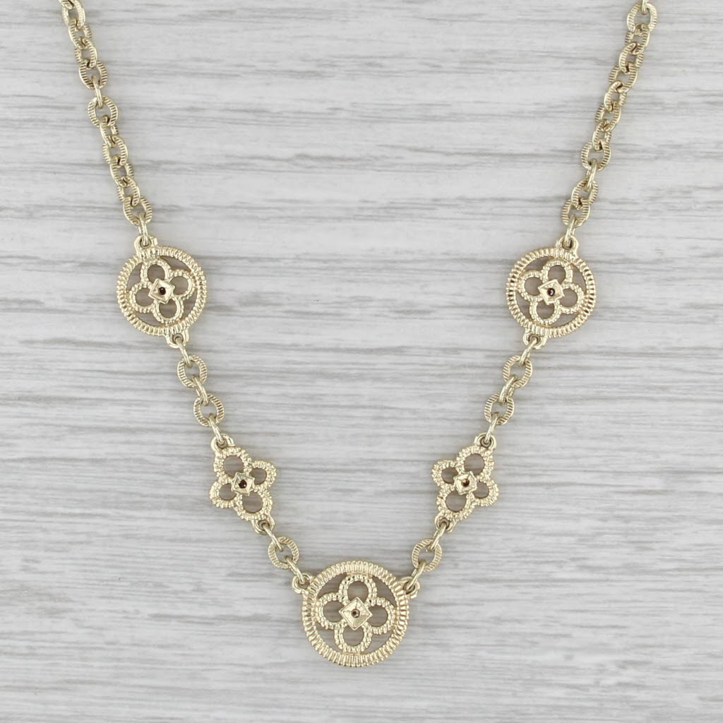 Diamond Flower Station Necklace 14k Yellow Gold 17.5" R & Co Cable Chain