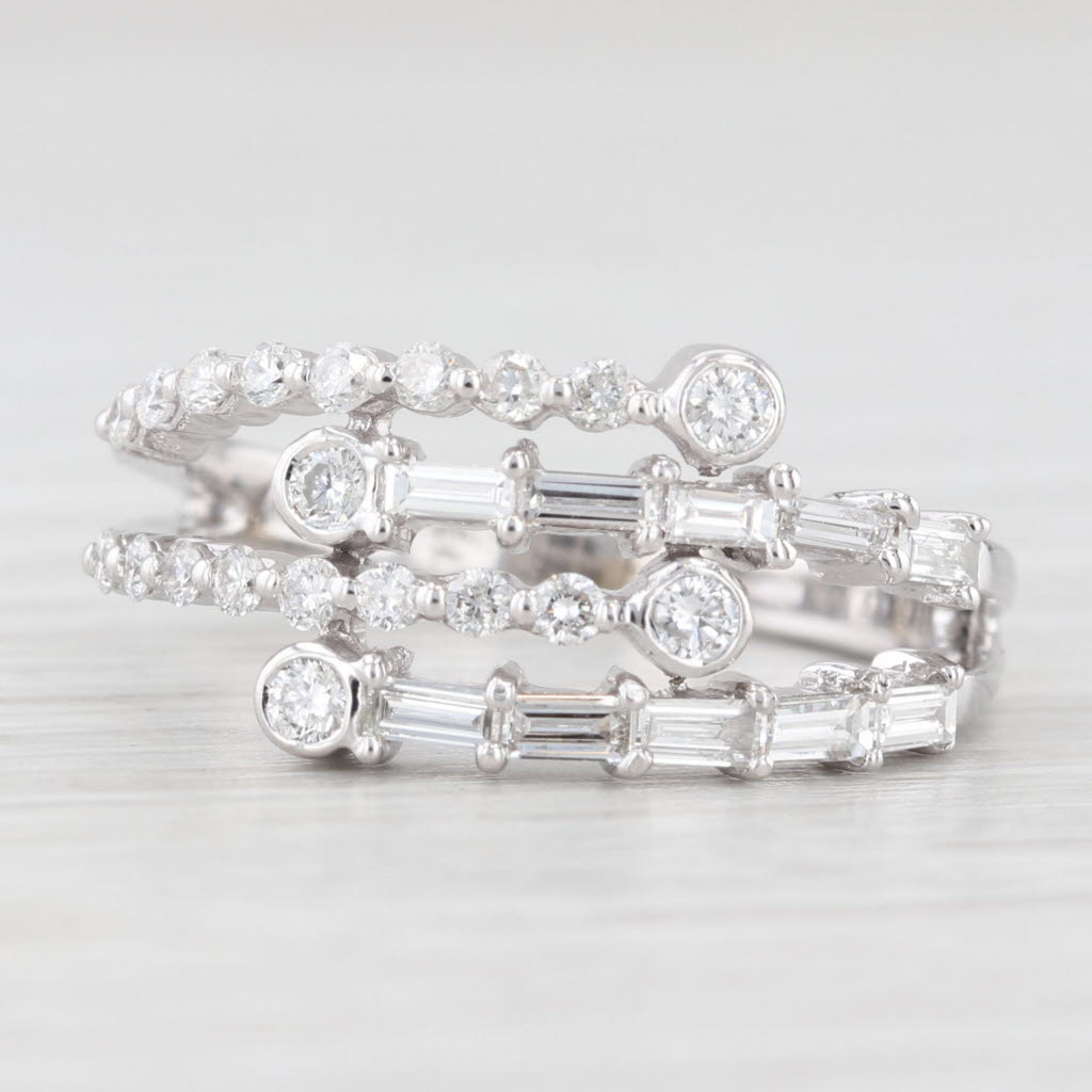 Light Gray 0.77ctw Diamond Bypass Ring 18k White Gold Size 6.5 Multiband Deisgn