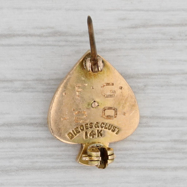 Gamma Alpha Phi Skull Spade Badge 14k Gold Vintage Greek Sorority Pin