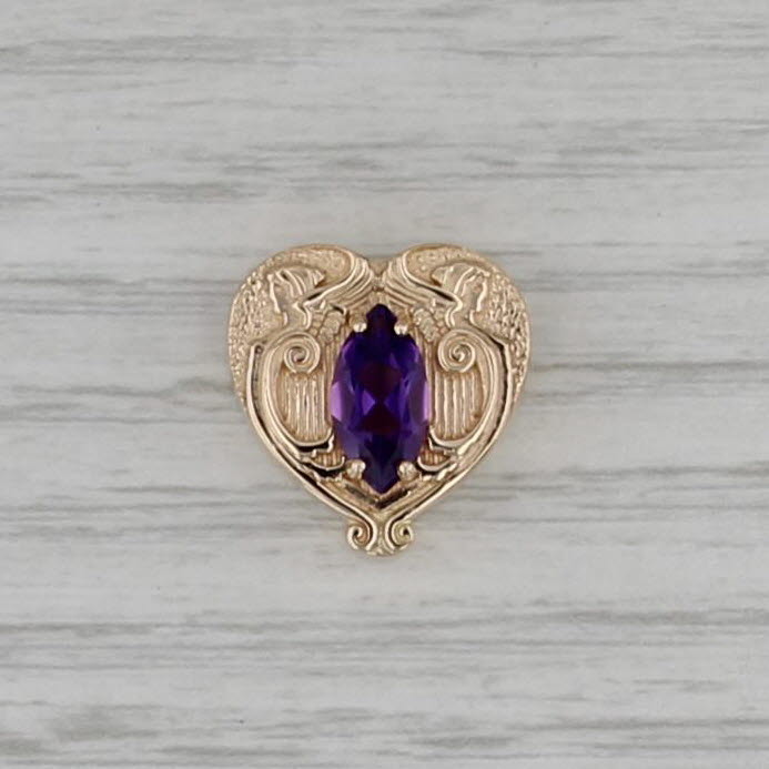 0.90ct Amethyst Harp Heart Slide Bracelet Charm 14k Yellow Gold Daffer Vintage