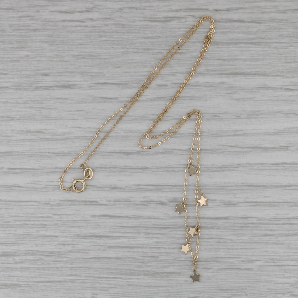 Star Charms Station Necklace 14k Yellow Gold 18" Cable Chain