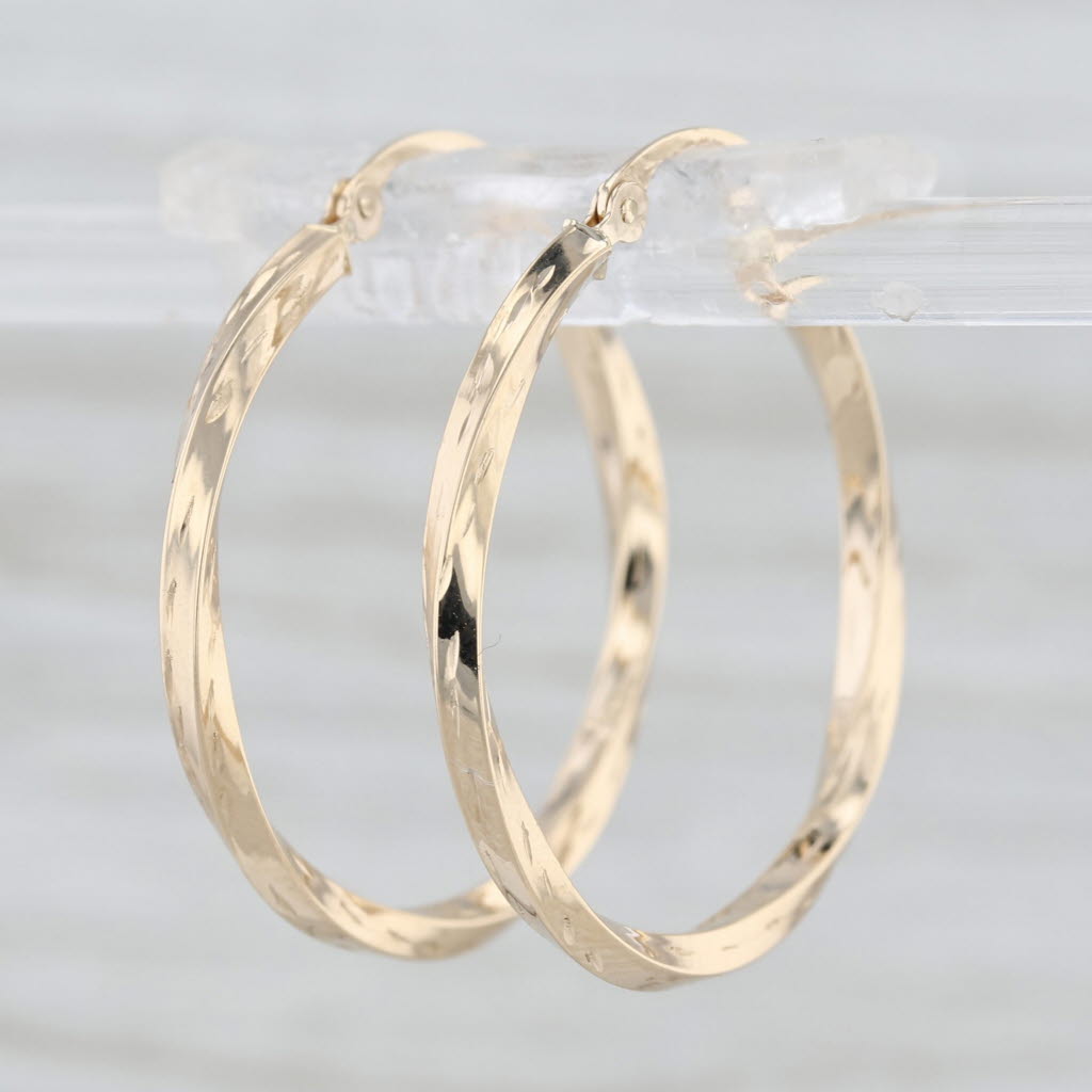 Twist Hoop Earrings 10k Yellow Gold Snap Top Posts Round Hoops 26 x 1.8 mm