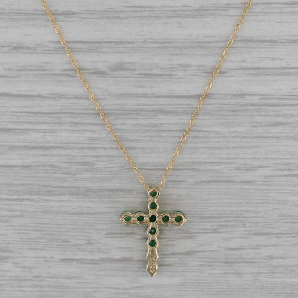 New 0.72ctw Emerald Cross Pendant Necklace 10k Yellow Gold 18" Singapore Chain