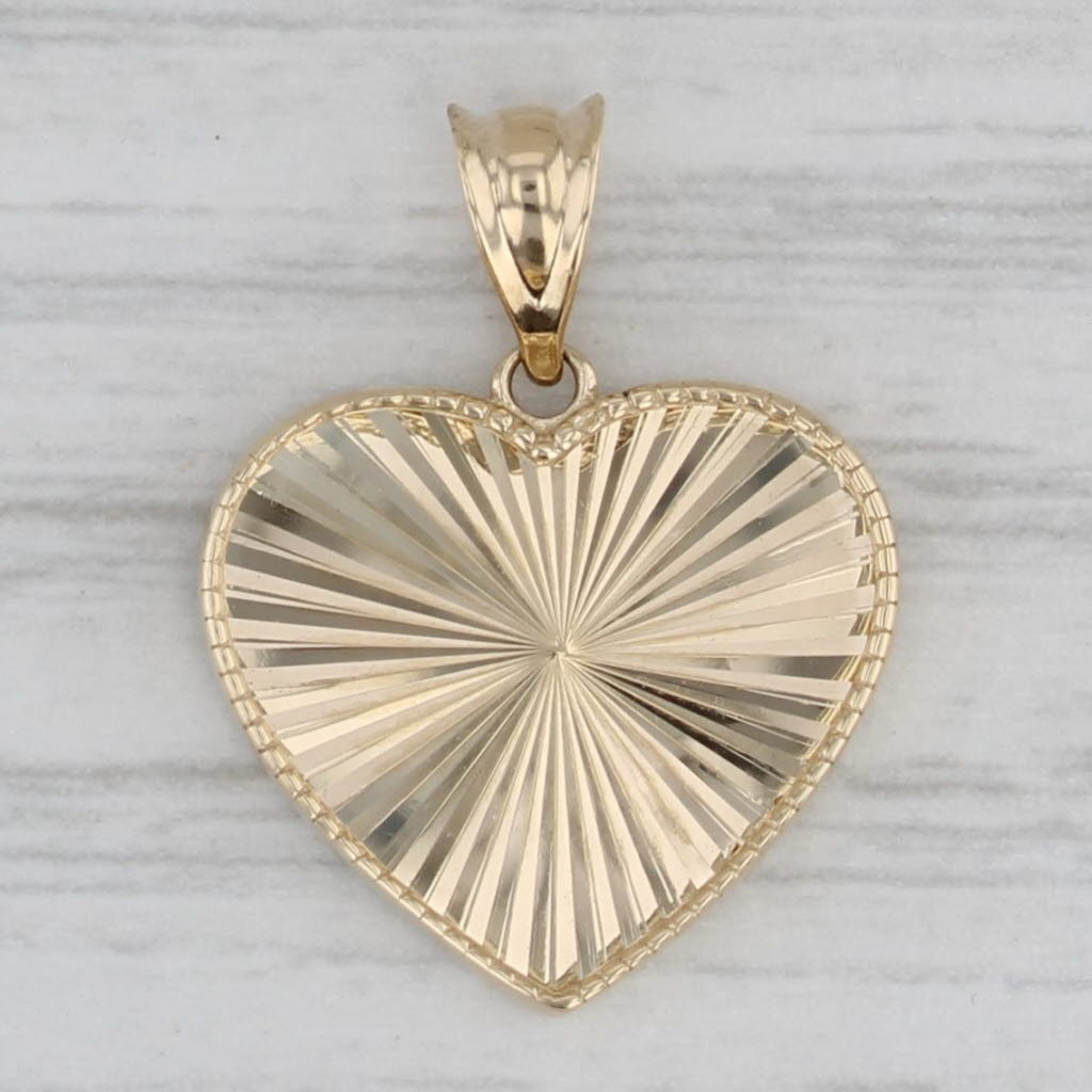 Gray Engine Turned Yellow Gold Heart Pendant 14k Rayed Textured Pearls Reversible