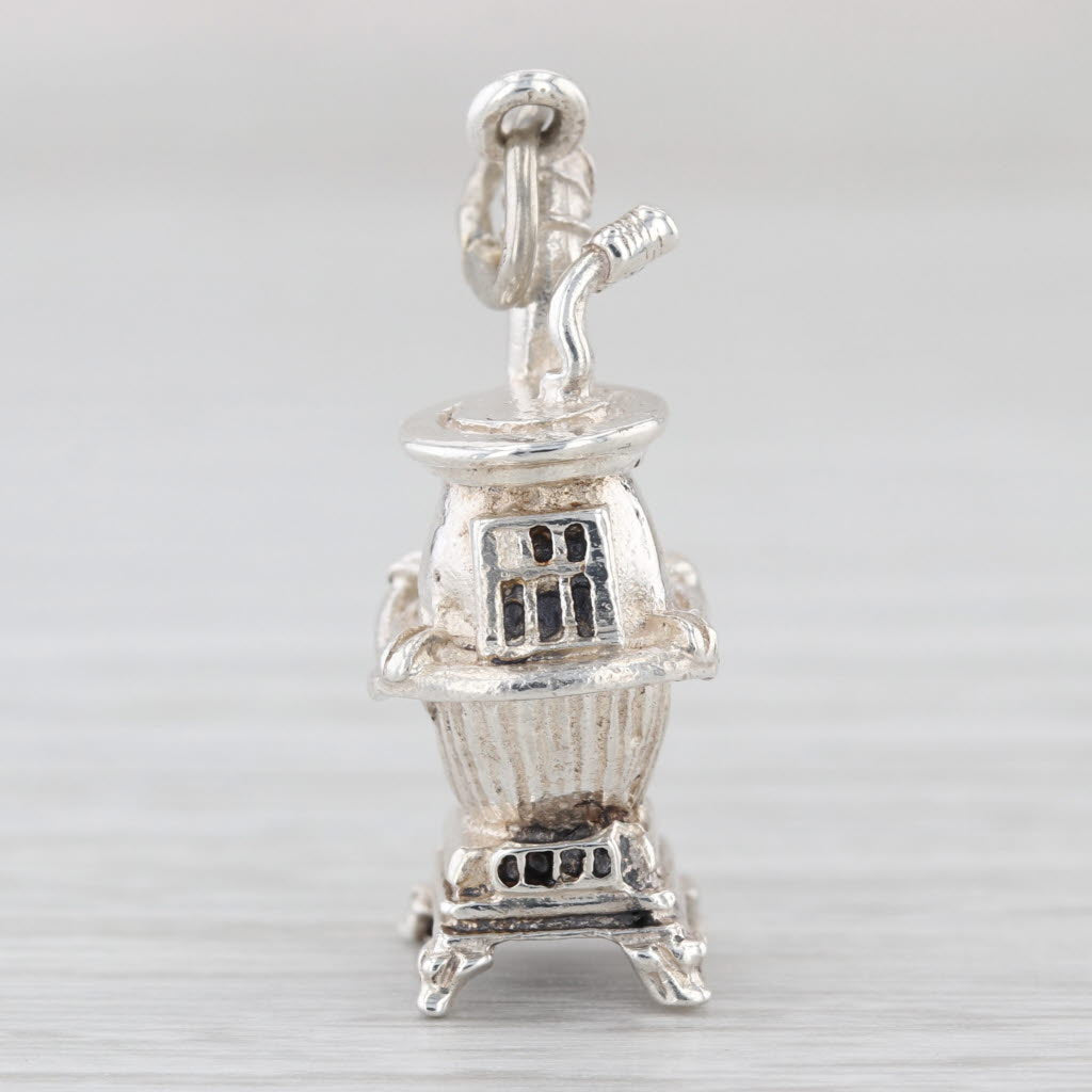 Vintage Old Timey Heater Stove Charm Sterling Silver 3D Pendant