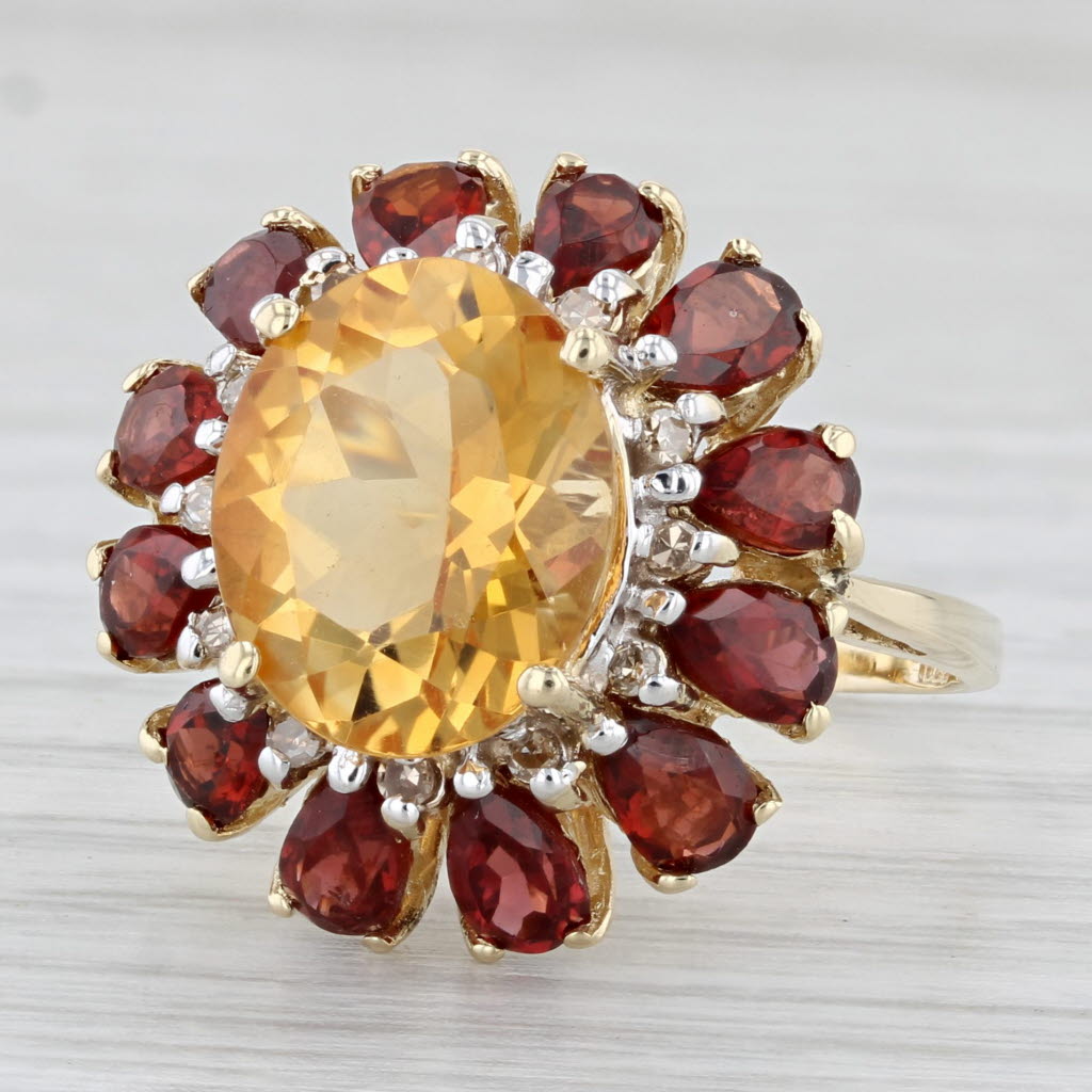 Light Gray 7.46ctw Oval Citrine Garnet Halo Cocktail Ring 10k Yellow Gold Size 9.25