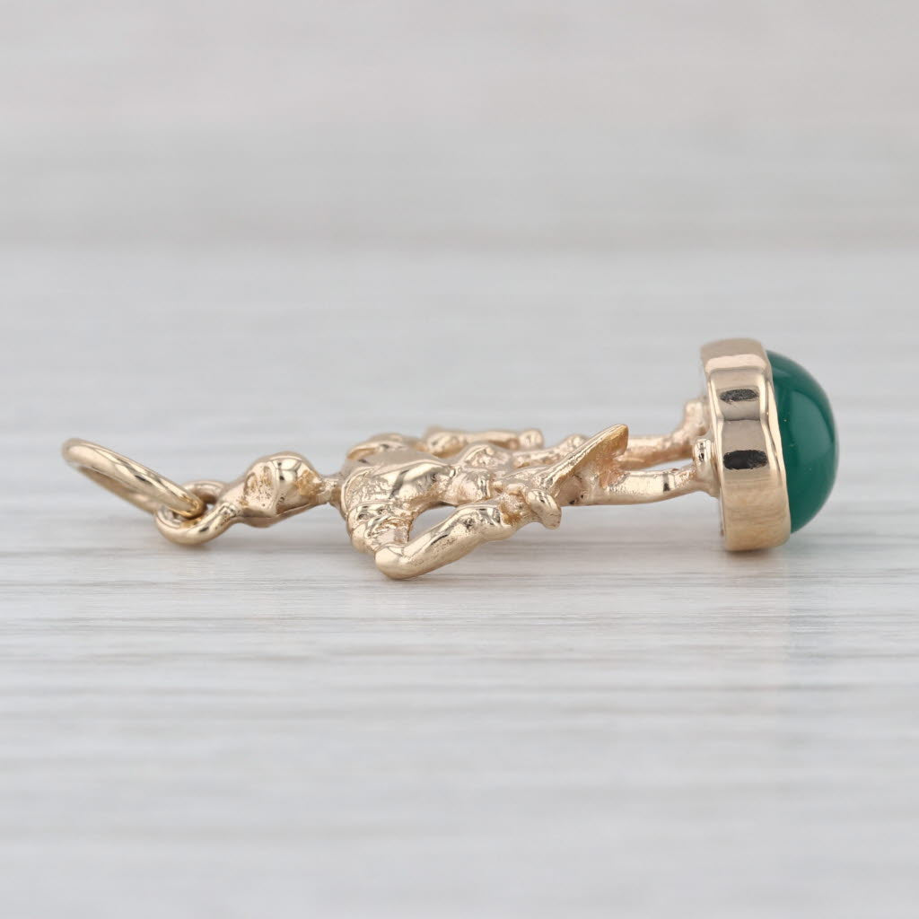 Knight with Sword on Green Chalcedony Charm 14k Yellow Gold Fob Pendant