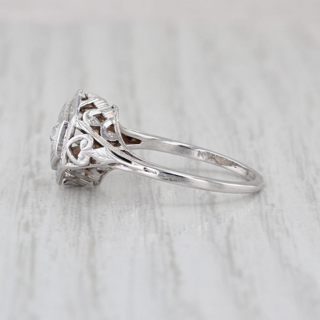 Art Deco Old Euro Diamond Soliiare Ring 14k White Gold Ornate Openwork Size 5.5
