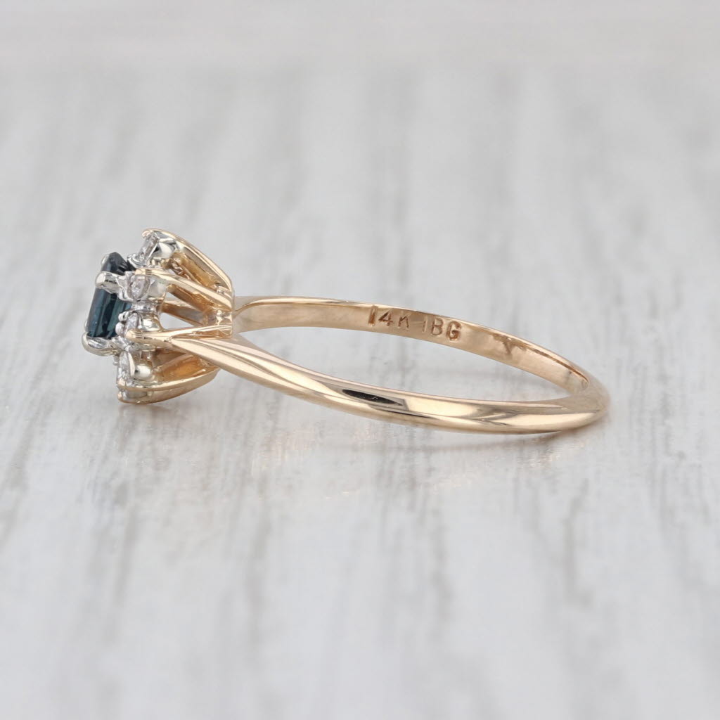 0.46ctw Blue Sapphire Diamond Halo Ring 14k Yellow Gold Size 6.75