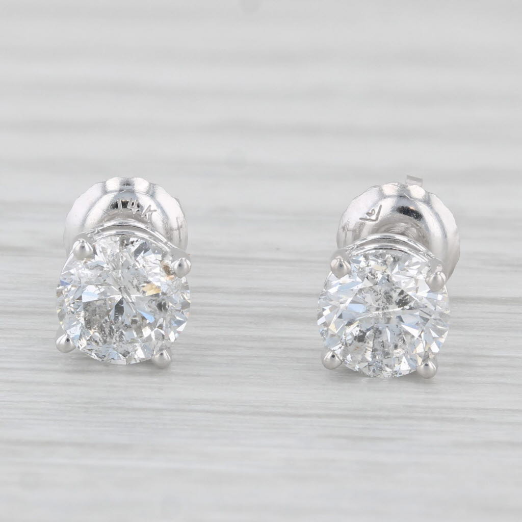 Light Gray 1.27ctw Round Diamond Stud Earrings 14k White Gold Screw Back