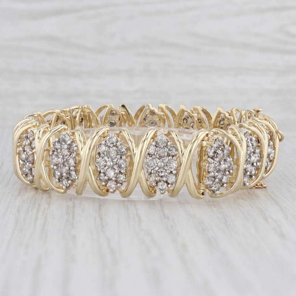 Light Gray 8ctw Diamond Clusters Bracelet 14k Yellow Gold 7" 16.1mm