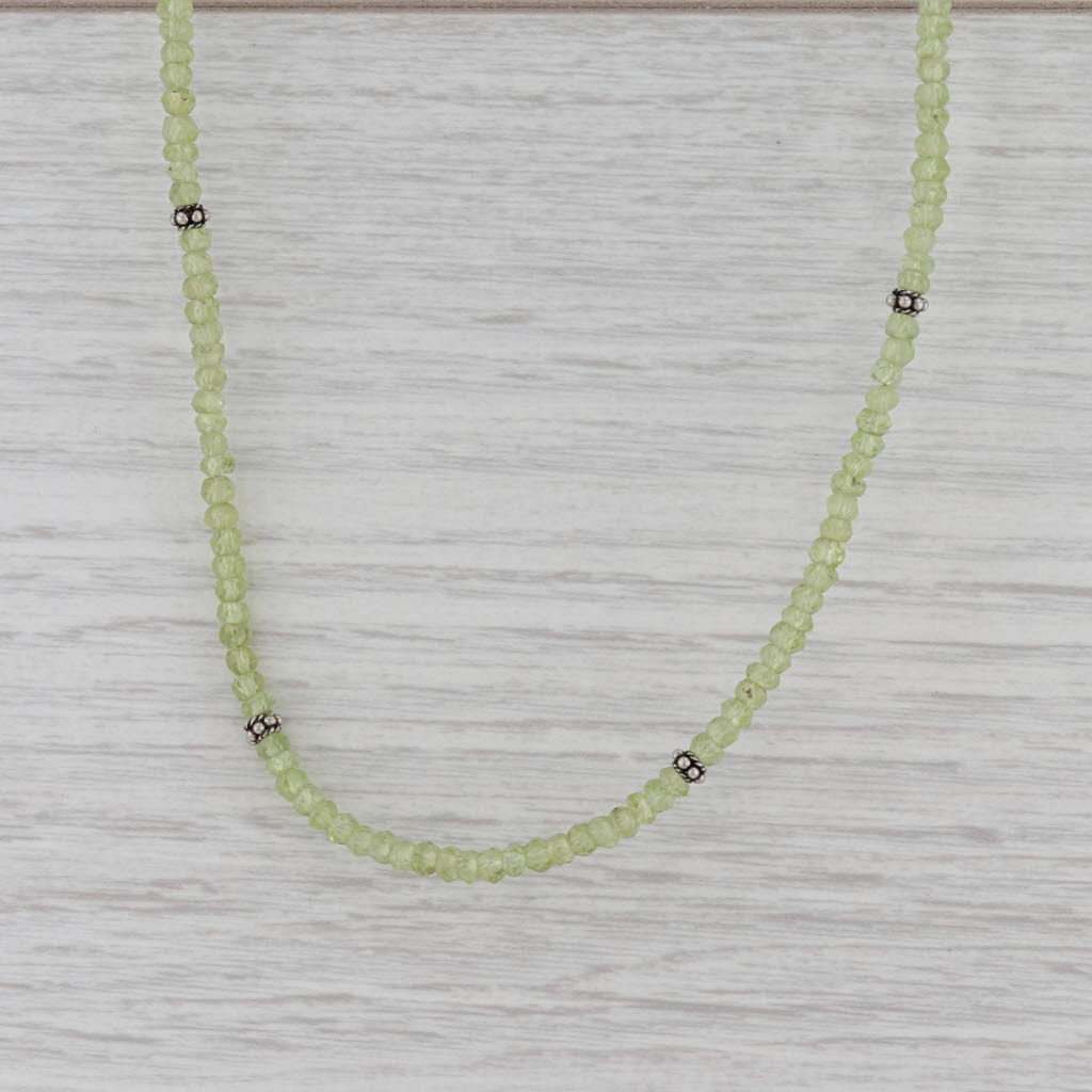New Nina Wynn Peridot Bead Necklace Sterling Silver 15.5-18.5" Single Strand