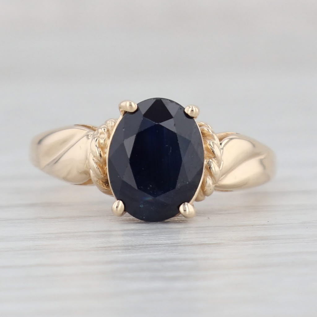 Light Gray 2.60ct Oval Solitaire Blue Sapphire Ring 14k Yellow Gold Size 6