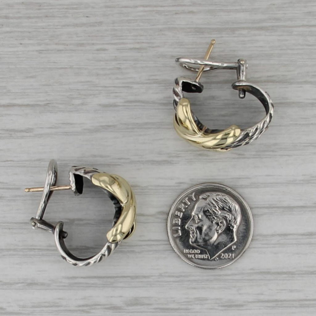 David Yurman Cable Crossover J-Hook Earrings Sterling Silver 14k Gold Drops