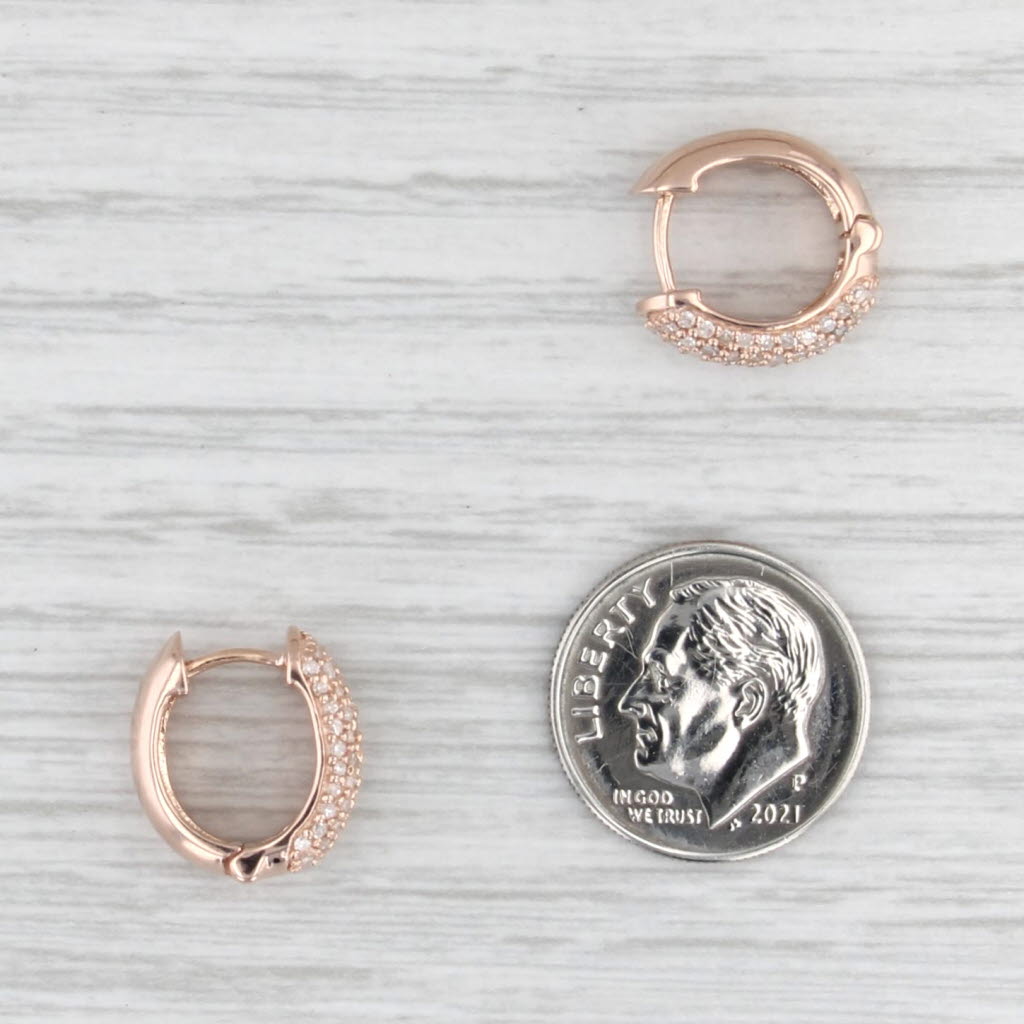0.34ctw Diamond Small Hoop Earrings 14k Rose Gold Snap Top Oval Hoops