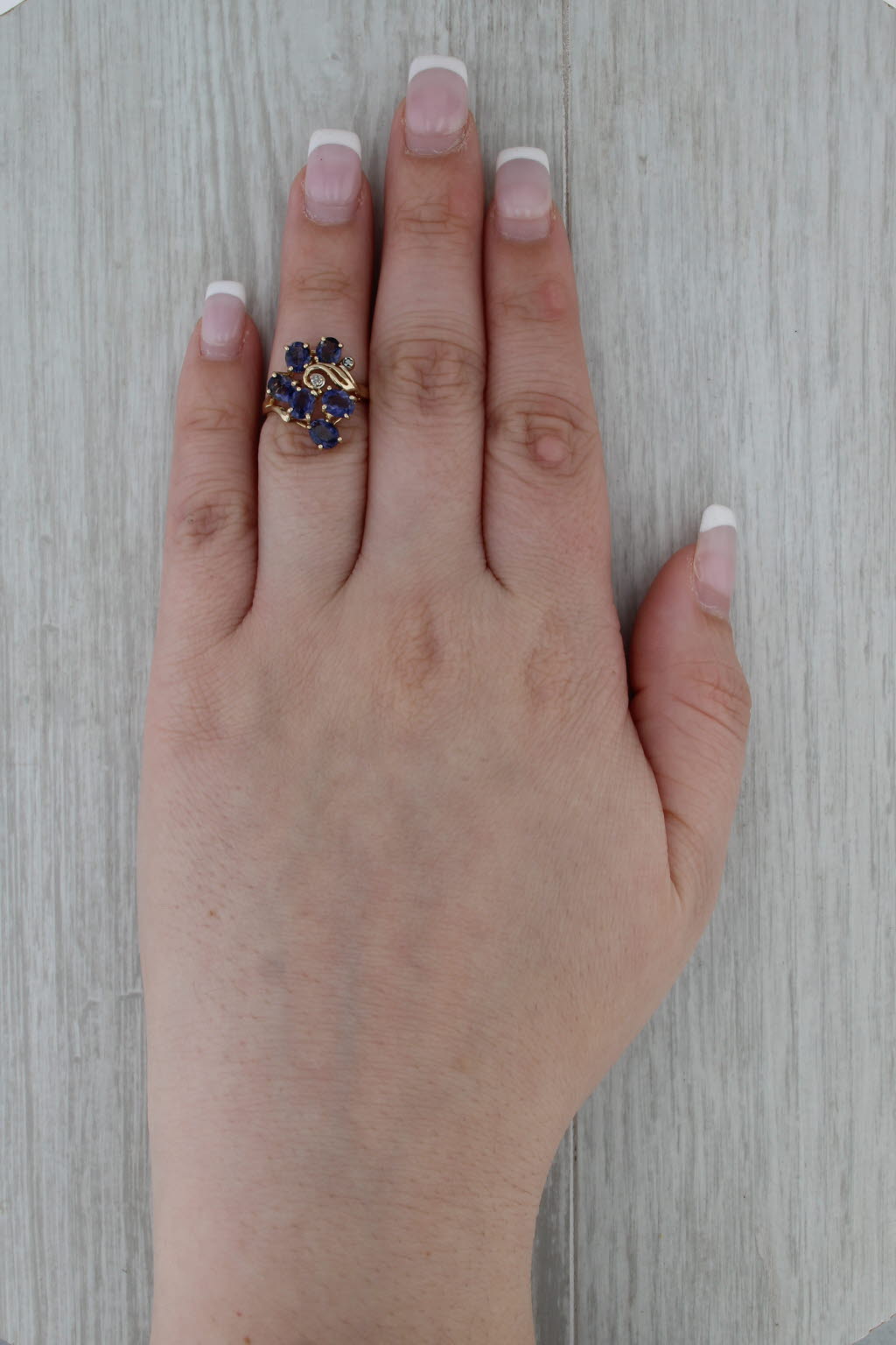 1.60ctw Blue Iolite Cluster Ring 10k Yellow Gold Size 5.25 Diamond Accents
