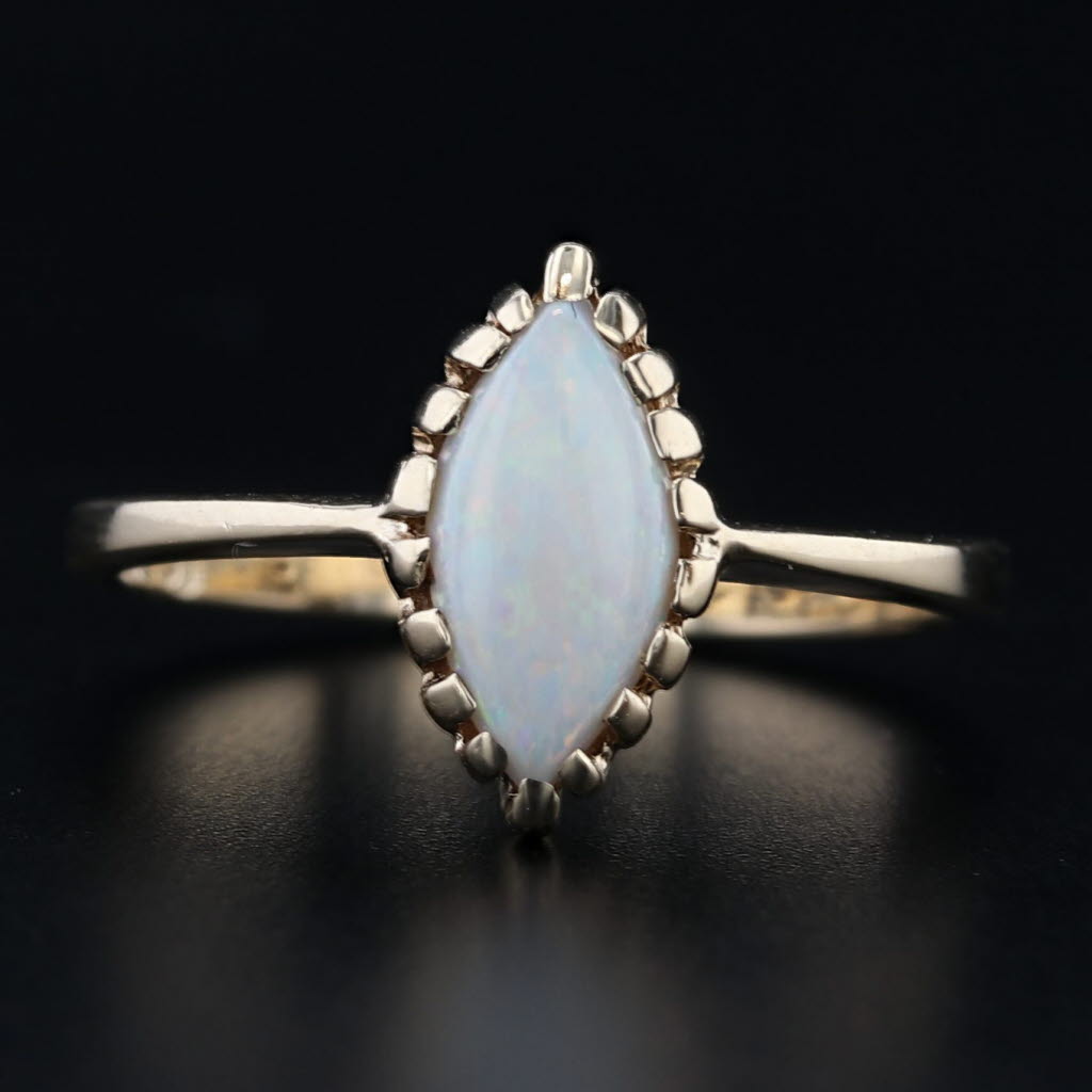 Marquise Cabochon Opal Solitaire Ring 10k Yellow Gold Size 5.75