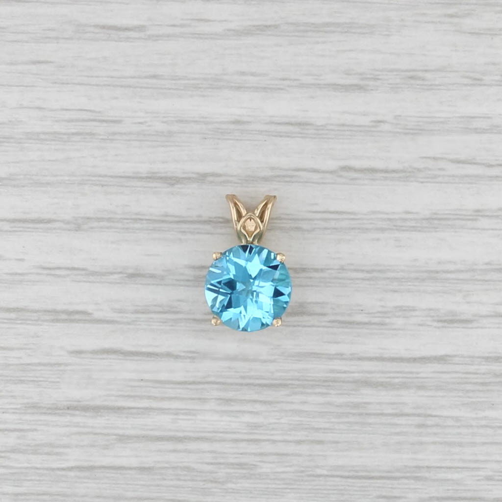 New 5.74ct Round Blue Topaz Solitaire Pendant 14k Yellow Gold Small Drop