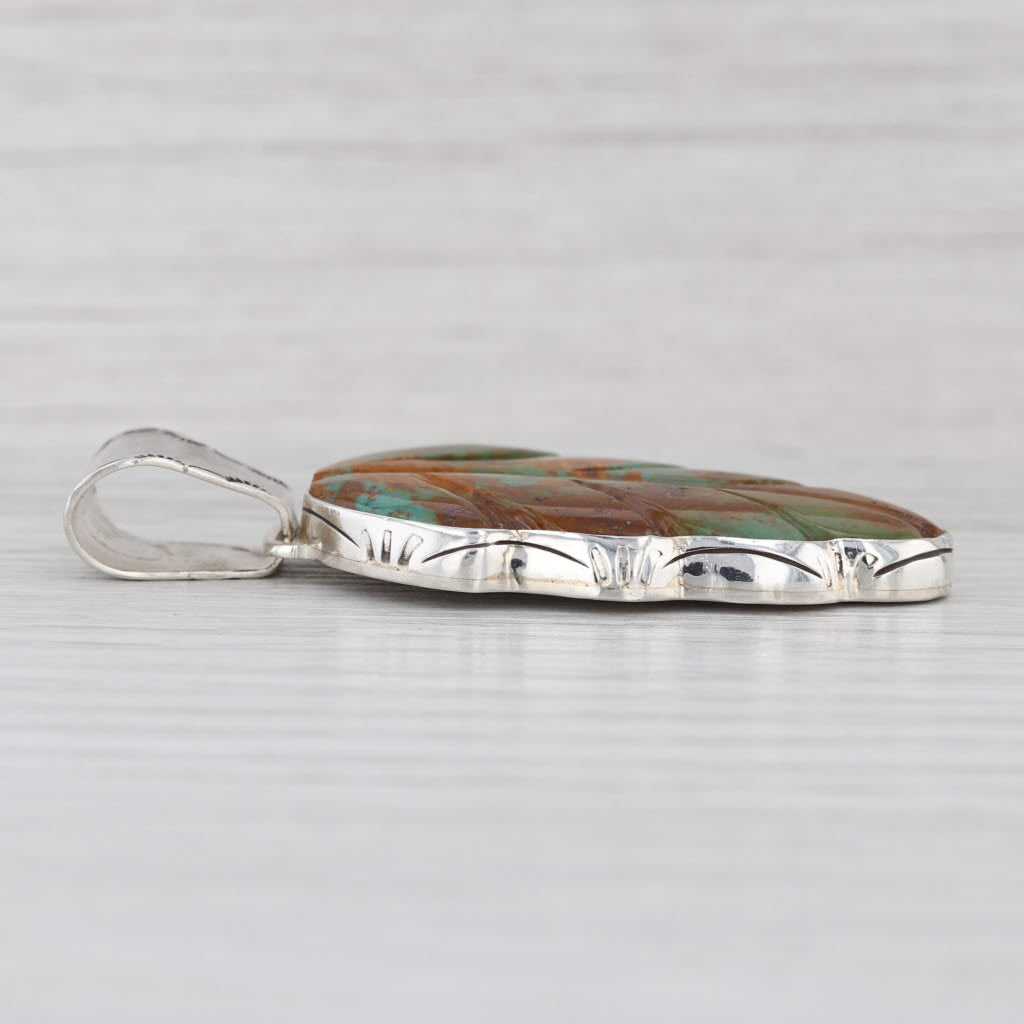Vintage Native American Ornamental Stone Leaf Pendant Sterling Silver Statement
