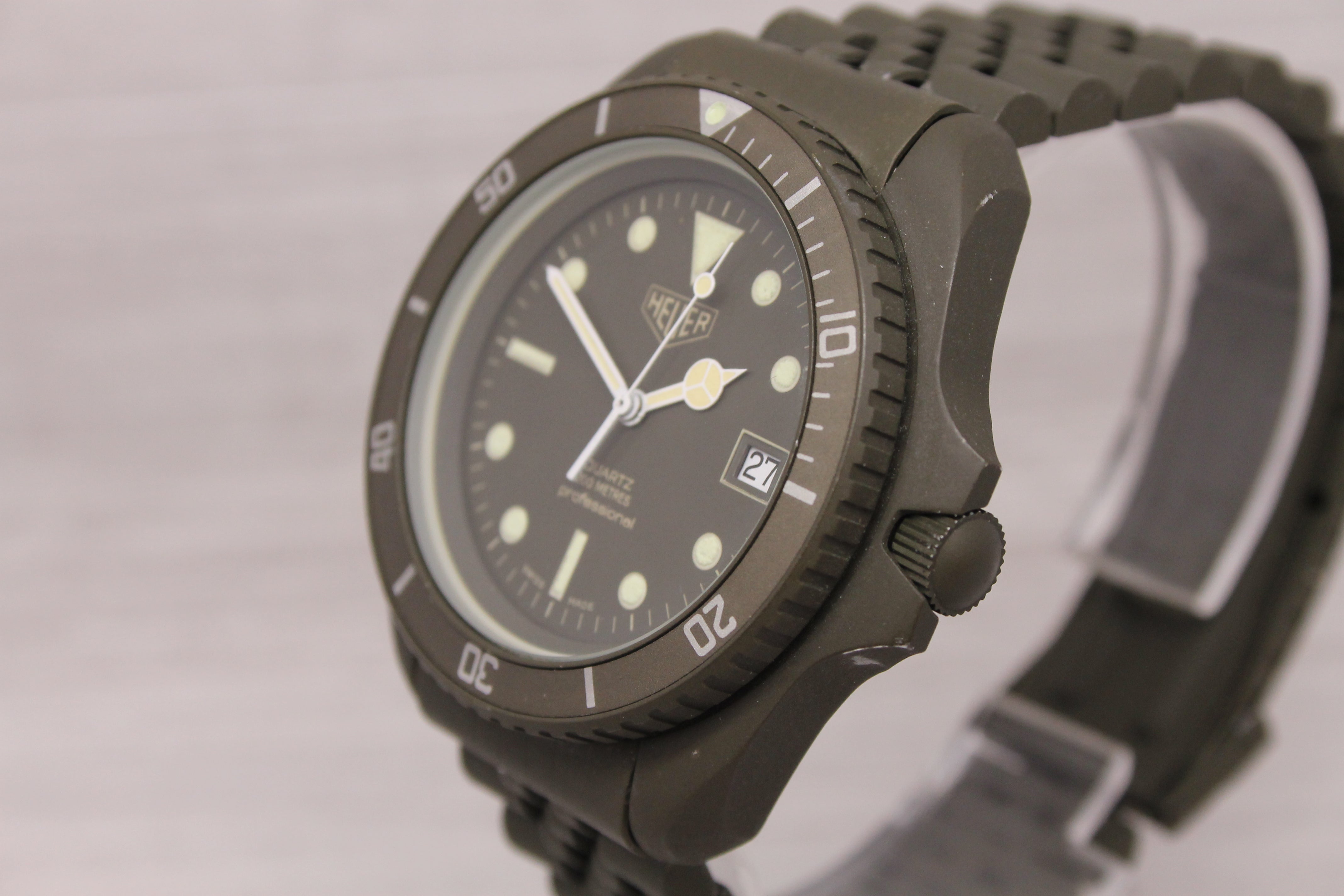 Gray Vintage 1980's Heuer Green PVD Jumbo Quartz Divers Watch 981.006 MINT = UNWORN =